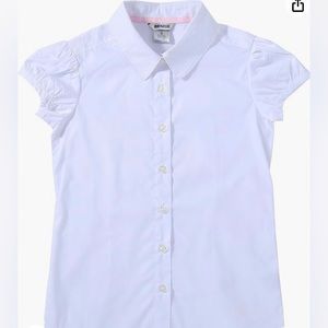 Bienzoe Girls Shirt Short Sleeve: White Button Up Kids School Uniform